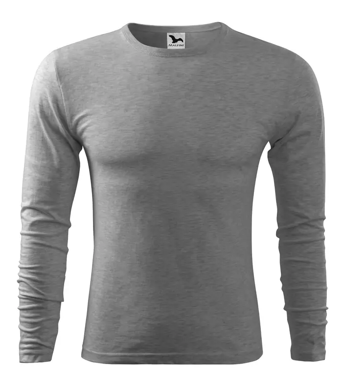 Férfi hosszú ujjú póló, sötétszürke melírozott, 160 g/m²